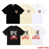 Front view of Rhude luxury clothing with streetwear-inspired cut