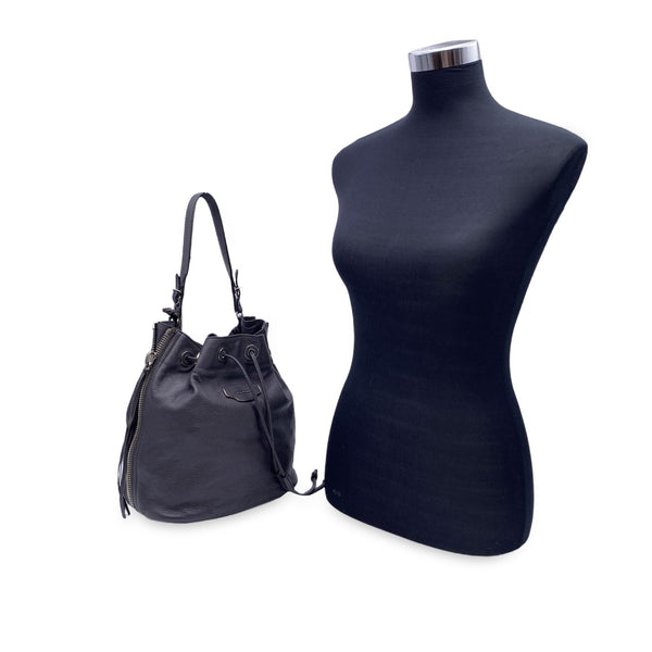Balenciaga Grey Leather Papier Plate Bucket Drawstring Bag | Designer Luxury Handbag