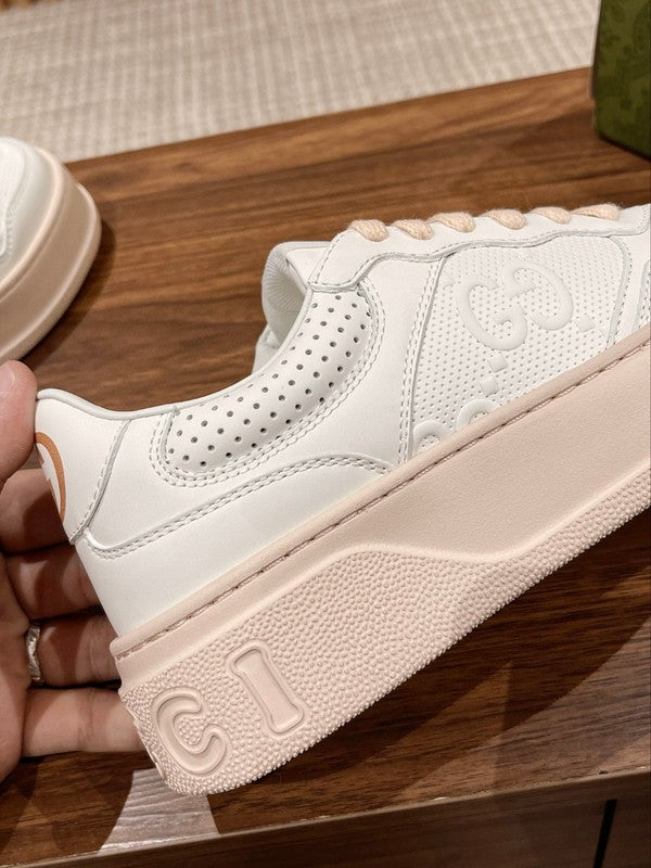 Gucci neutral cream luxury sneakers view 4 breathable knit upper