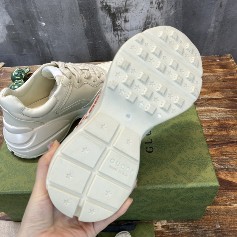 Side profile of Gucci crisp white sneakers everyday casual design