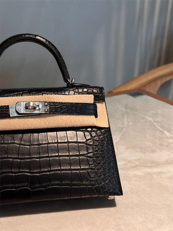 Side view of timeless structured handbag