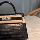 Side view of timeless structured handbag