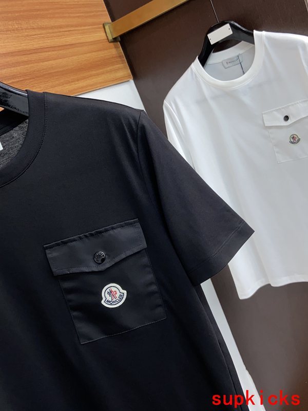 Close-up detail shot of Moncler luxury clothing with contemporary cut