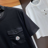 Close-up detail shot of Moncler luxury clothing with contemporary cut