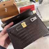 Side view of polished structured handbag