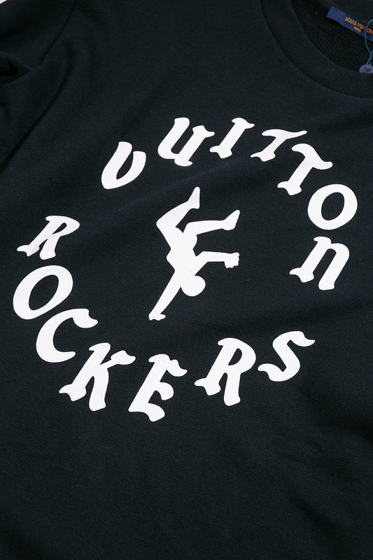 Back view of Louis Vuitton luxury clothing with label-forward styling