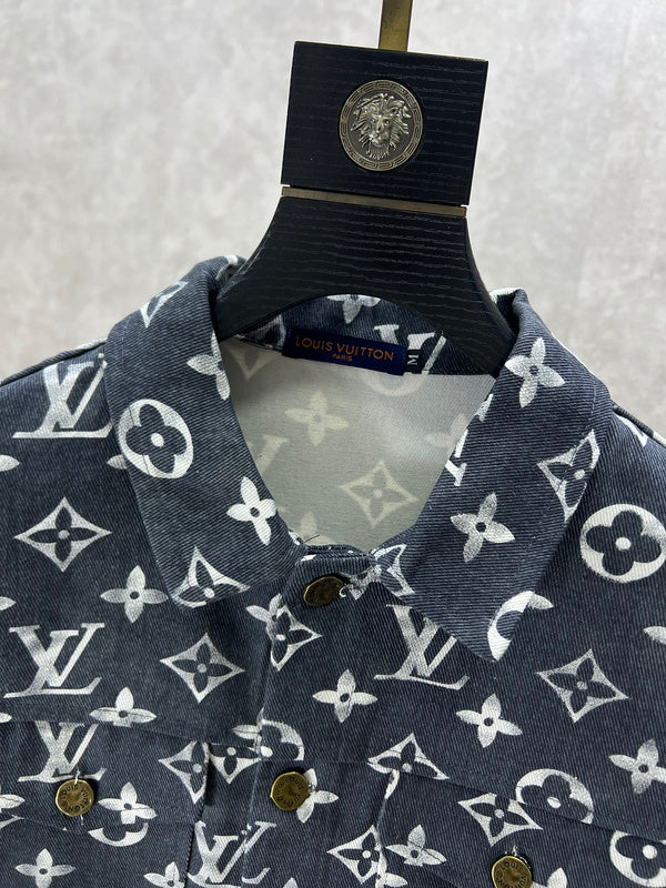 Close-up detail shot of Louis Vuitton luxury clothing with runway-inspired design