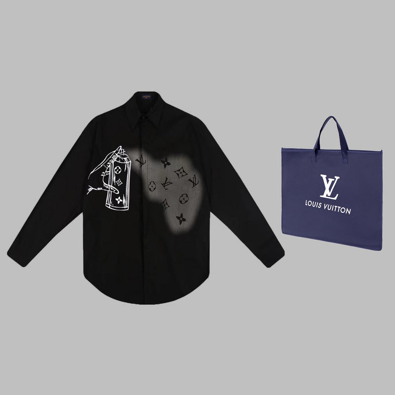 Front view of Louis Vuitton luxury clothing with monogram-inspired silhouette