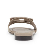 Close-up of Fendi sandals hardware and fine stitching