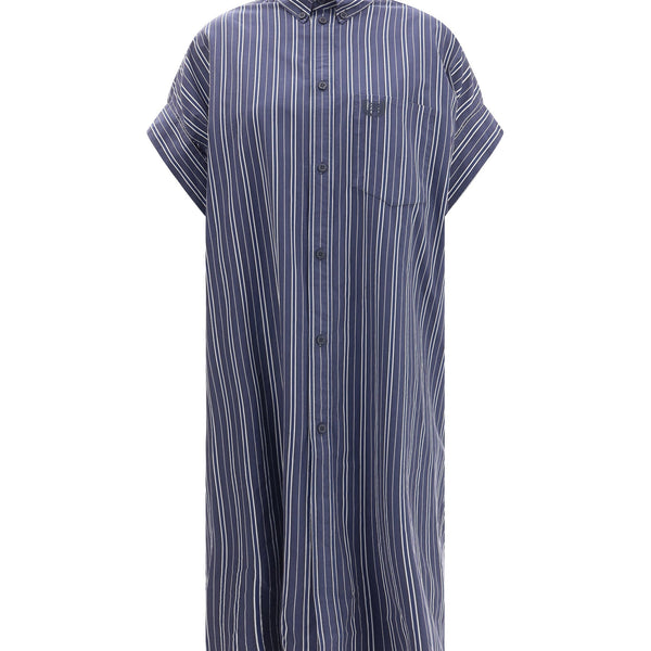 Balenciaga Dresses? Balenciaga Women Striped Chemisier Dress Elegant Designer Evening Dress