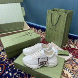 Gucci neutral cream luxury sneakers view 8 breathable knit upper