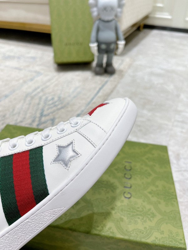 Side profile of Gucci bold contrast sneakers streetwear statement look