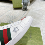 Side profile of Gucci bold contrast sneakers streetwear statement look