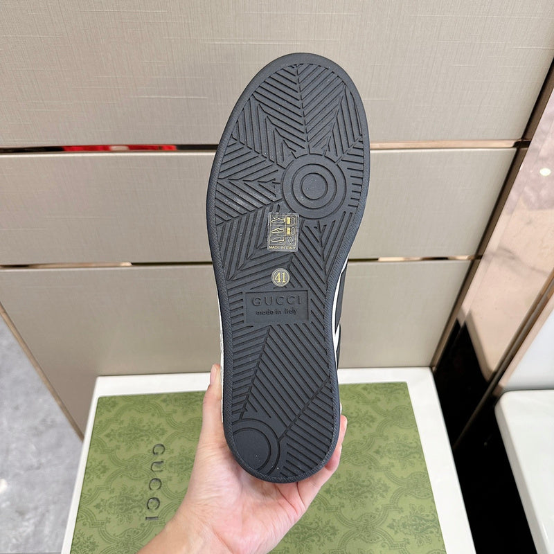Side profile of Gucci clean off-white sneakers premium leather build