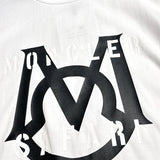 Close-up detail shot of Moncler luxury clothing with monogram-inspired silhouette