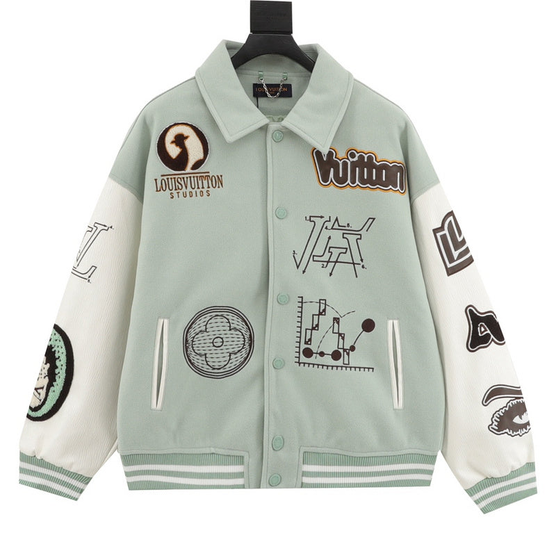 Front view of Louis Vuitton luxury clothing with logo-detail design