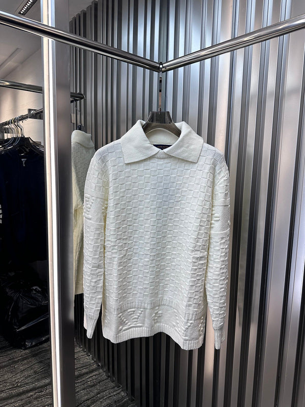 Front view of Louis Vuitton luxury clothing with runway-inspired design
