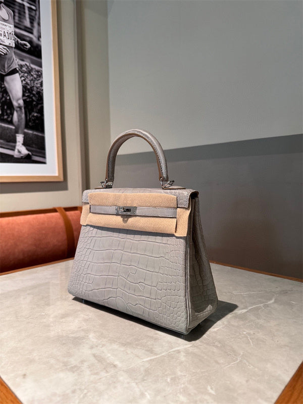 Side view of refined structured handbag