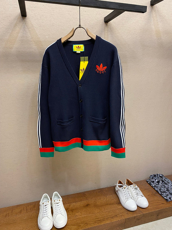 Back view of Gucci luxury clothing with label-forward styling