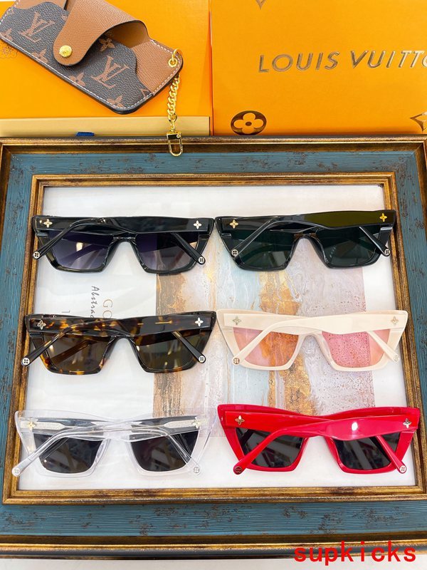 Close-up detail view of Louis Vuitton unisex sunglasses