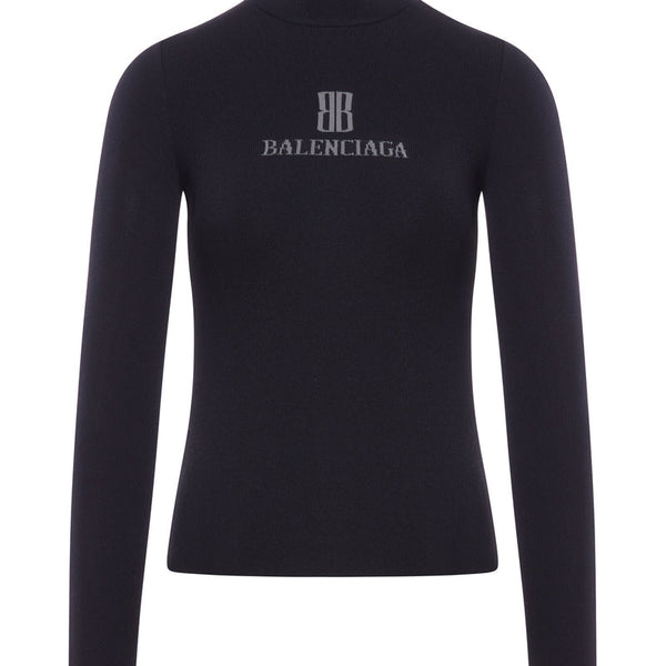 Balenciaga Sweaters? Balenciaga Women Viscose Nano Bb High Neck Sweater Luxury Designer Knit Sweater