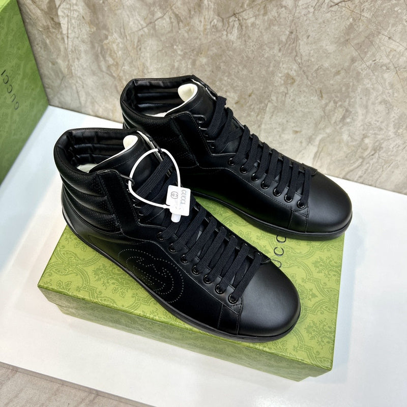 Gucci tonal black luxury sneakers view 7 bold athletic profile