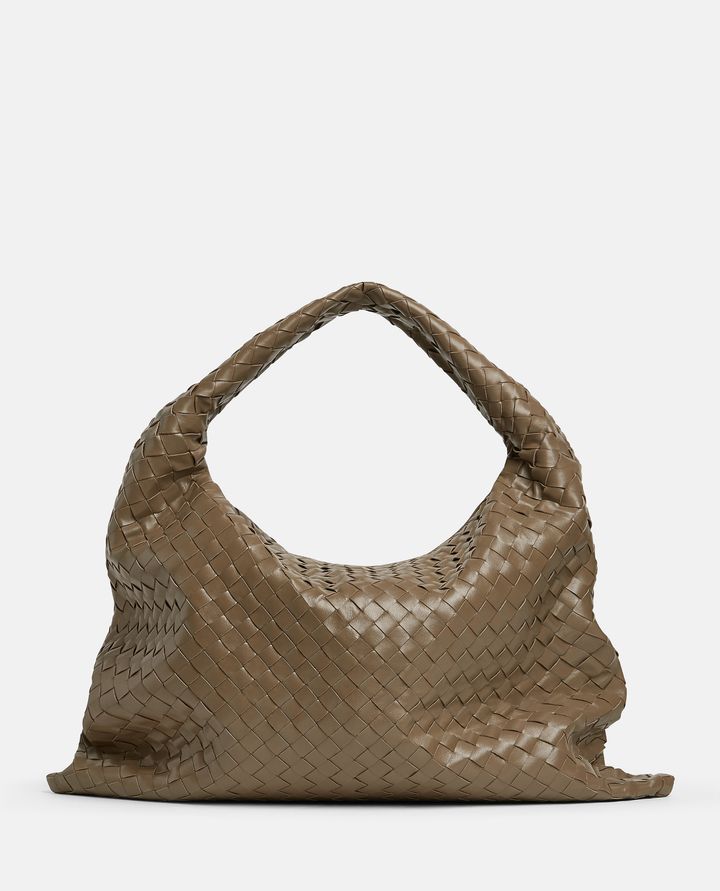 Close-up of Bottega Veneta shoulder bags hardware and fine stitching