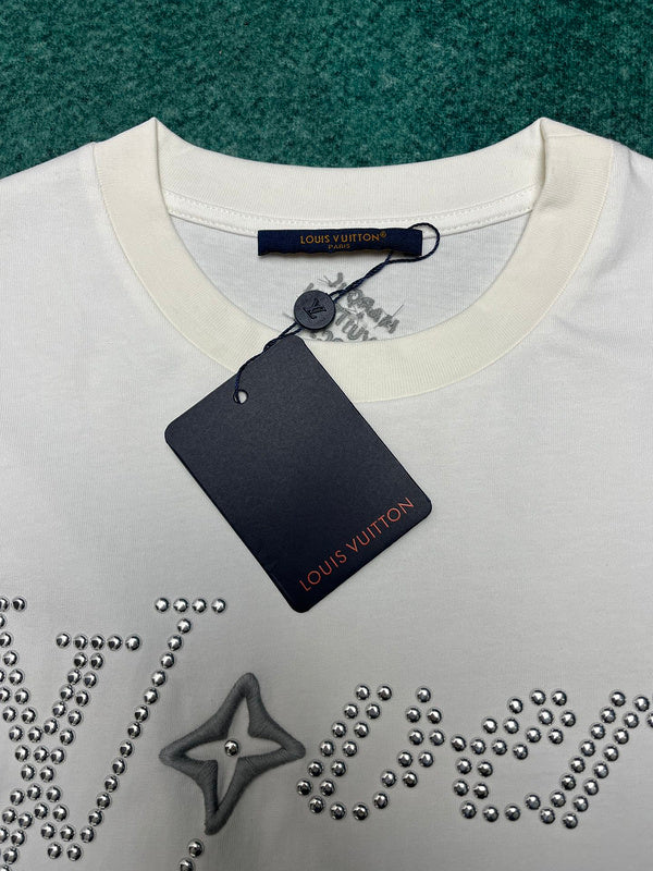 Close-up detail shot of Louis Vuitton cotton t-shirt with streetwear-inspired cut