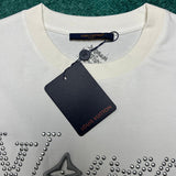Close-up detail shot of Louis Vuitton cotton t-shirt with streetwear-inspired cut