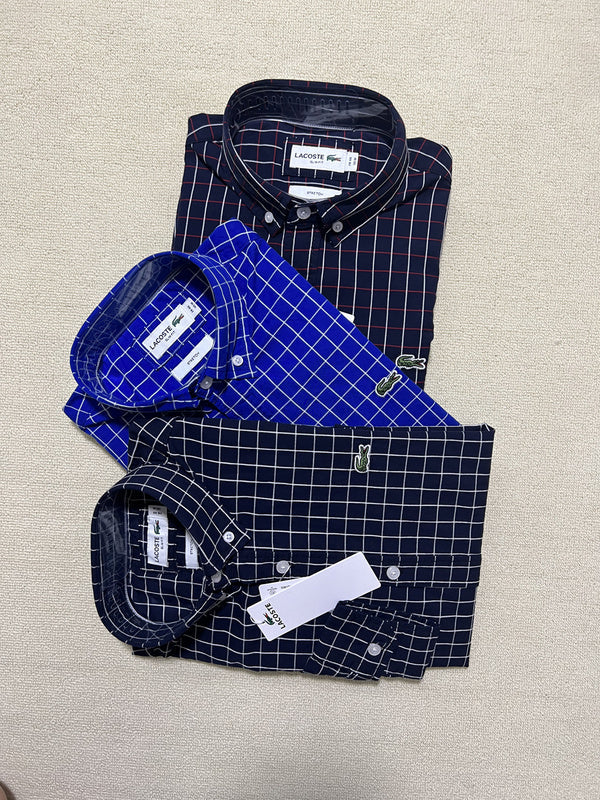 Full styled look of Lacoste luxury clothing with monogram-inspired silhouette