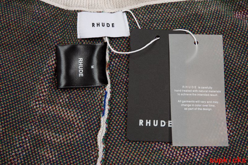 Side profile of Rhude luxury clothing with streetwear-inspired cut