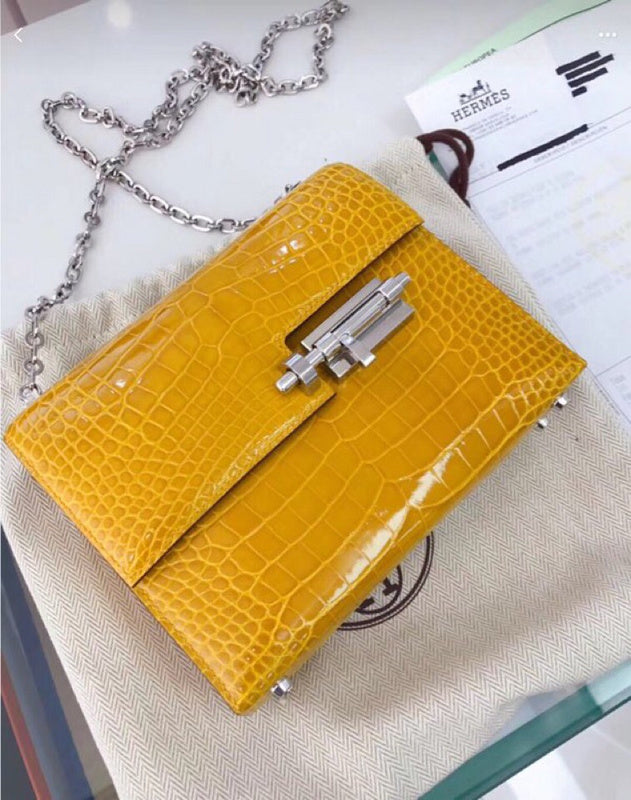 Understated bag shown from front angle