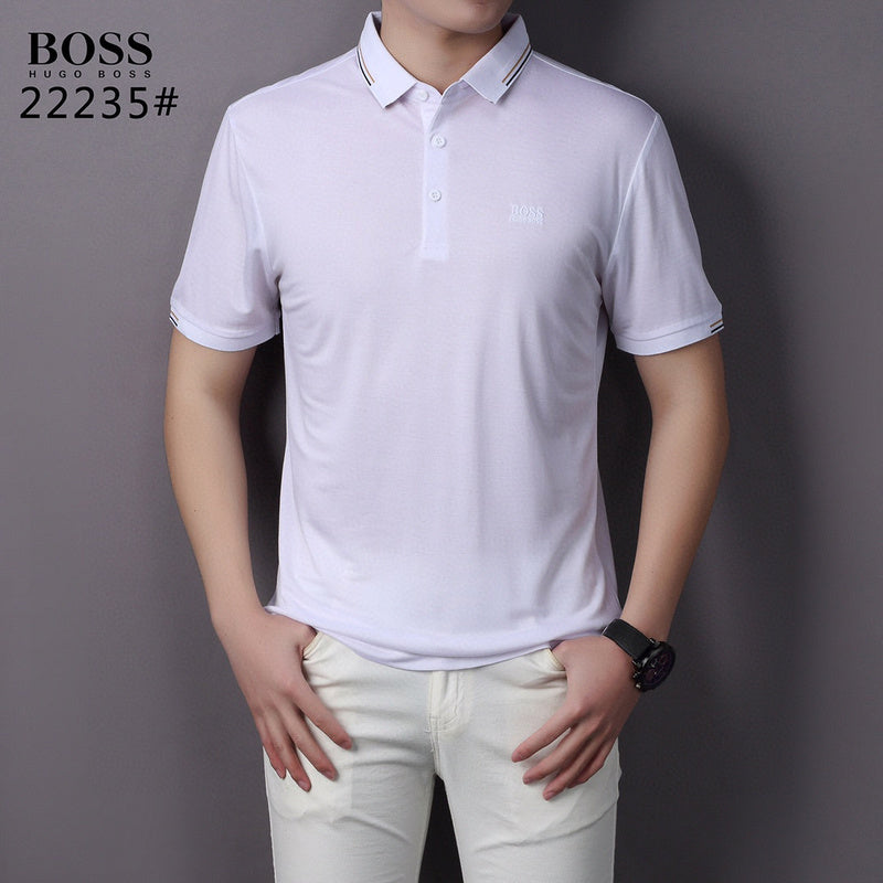 Full styled look of Polo cotton polo shirt with logo-detail design