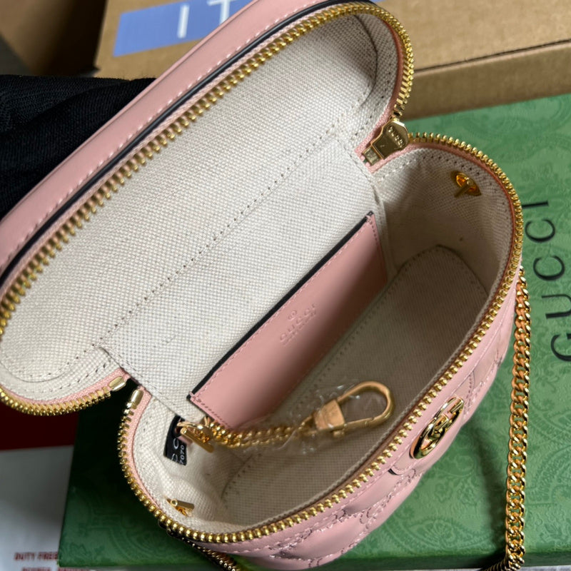 Side view of poised structured handbag