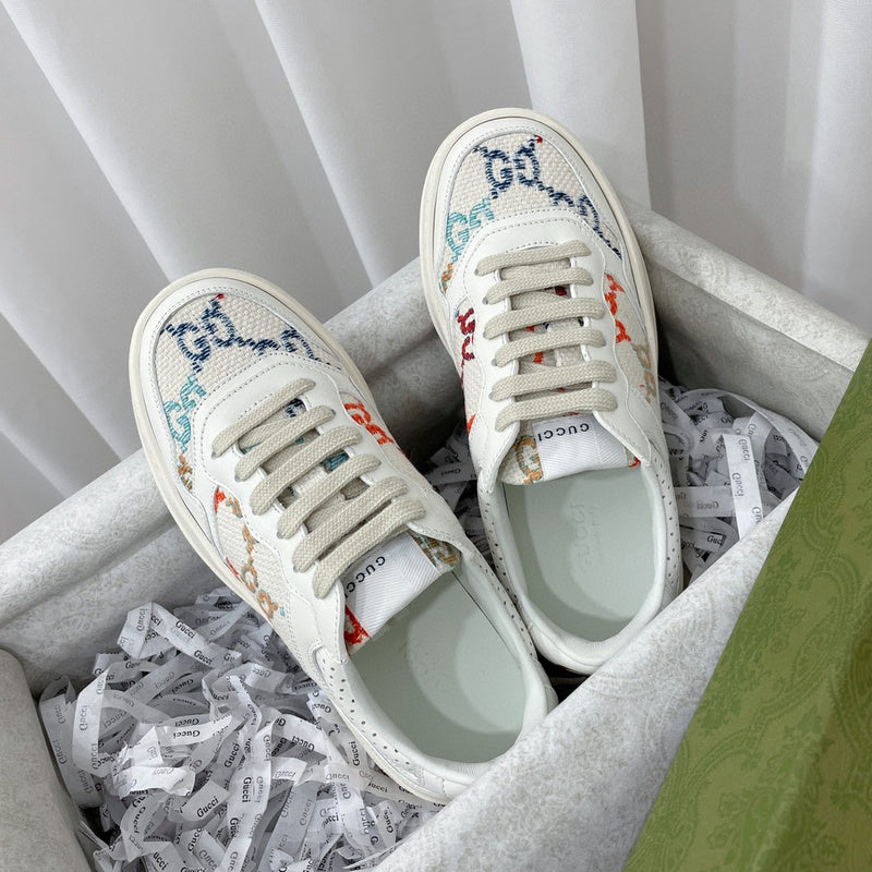 Gucci neutral cream luxury sneakers view 8 breathable knit upper