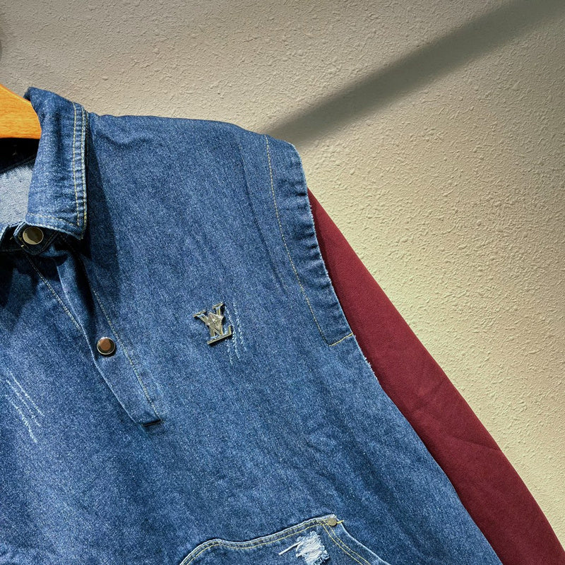 Flat lay presentation of Louis Vuitton luxury clothing with logo-detail design