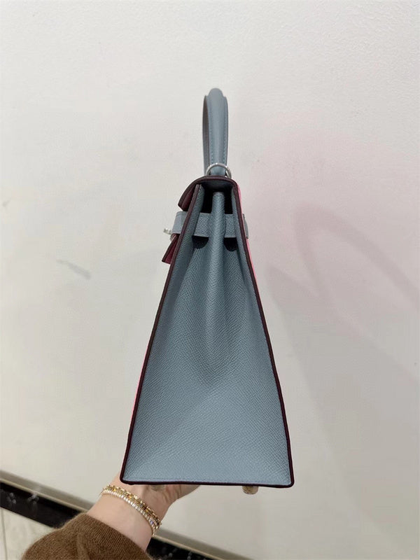 Side view of minimalist structured handbag