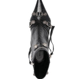 Close-up of Balenciaga boots hardware and fine stitching