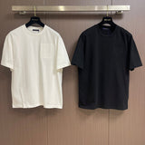 Close-up detail shot of Louis Vuitton cotton t-shirt with logo-detail design