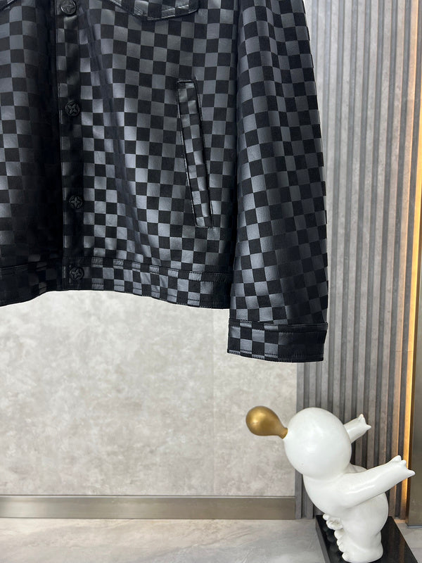 Back view of Louis Vuitton luxury clothing with label-forward styling