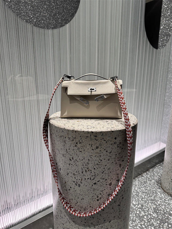 Side view of graceful structured handbag