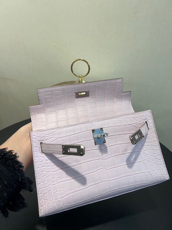 Side view of curated structured handbag