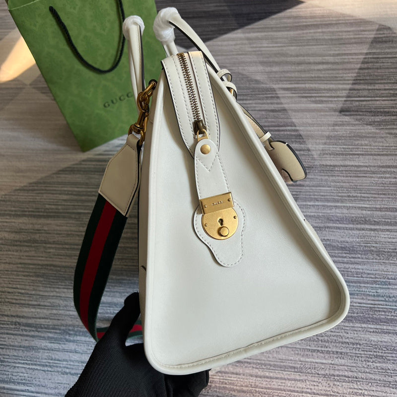 Side view of elegant structured handbag
