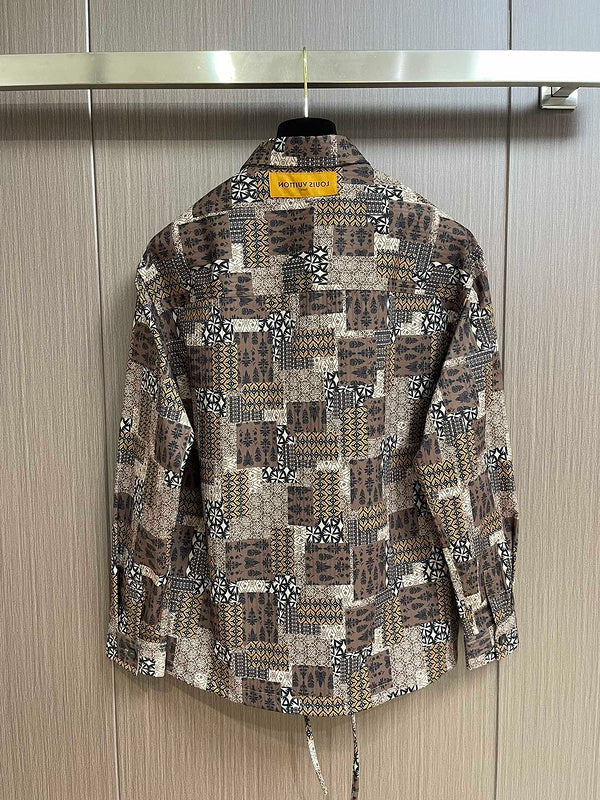 Side profile of Louis Vuitton luxury clothing with logo-detail design