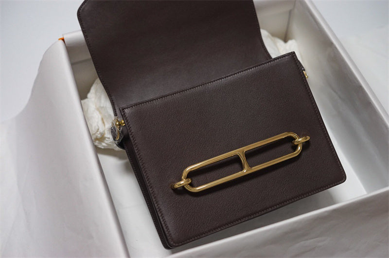 Side view of polished structured handbag