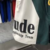 Flat lay presentation of Rhude luxury clothing with streetwear-inspired cut