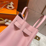 Side view of refined structured handbag