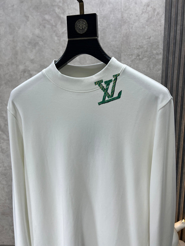 Front view of Louis Vuitton luxury clothing with monogram-inspired silhouette