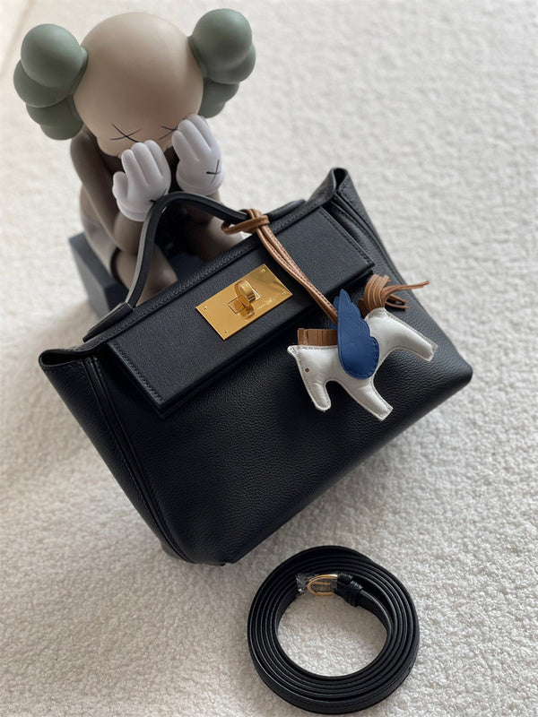Side view of sophisticated structured handbag