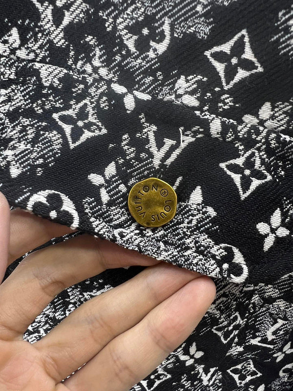 Front view of Louis Vuitton luxury clothing with label-forward styling